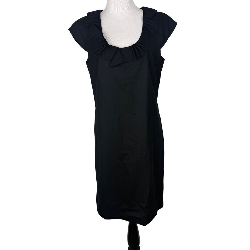 J. Crew Womens Black Wool Cap Sleeve Dress Size 8 With Ruffled Neckline